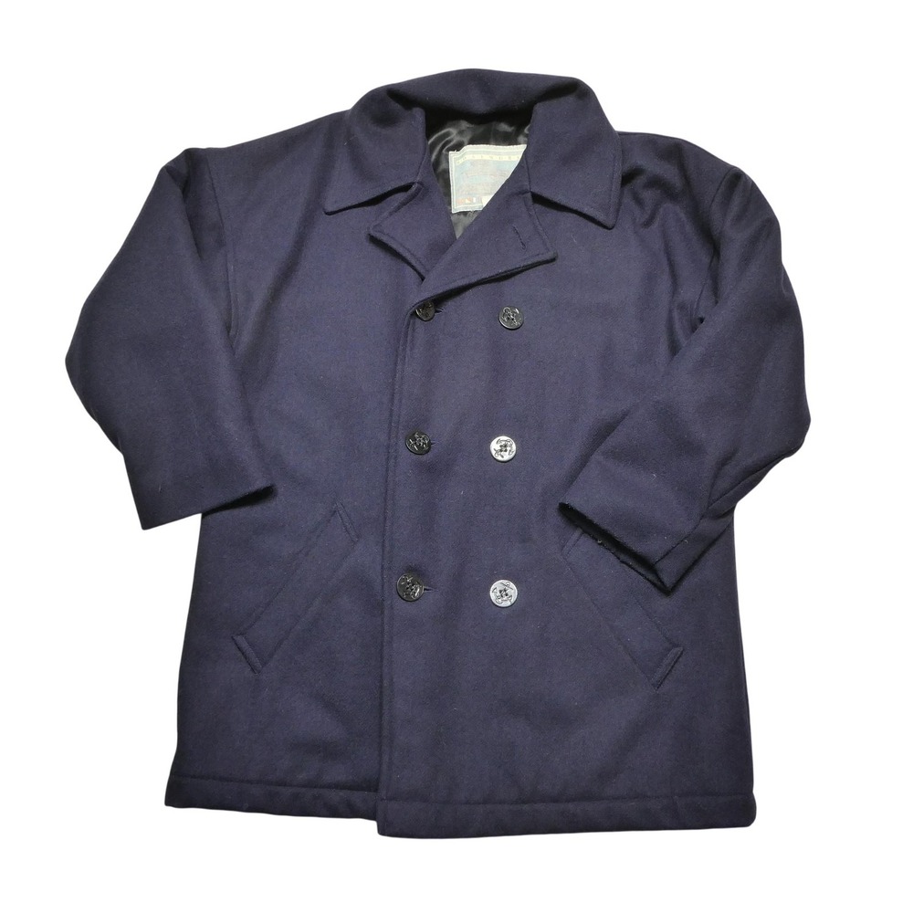 Vintage Boatworks Pea Coat Mens Large Blue Wool Anchor Buttons USA Nautical